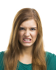 Image showing Young woman with a disgusting face
