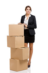 Image showing Business woman with card boxes