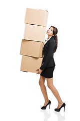 Image showing Business woman with card boxes