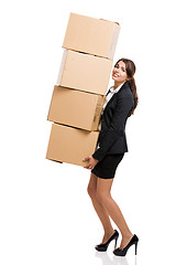 Image showing Business woman with card boxes