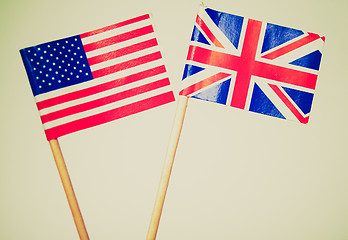 Image showing Retro look British and American flags