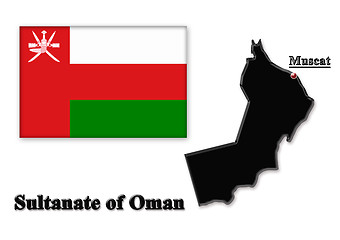 Image showing Map of Sultanate of Oman in colors of its flag in Arabic