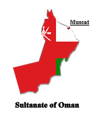 Image showing Map of Sultanate of Oman in colors of its flag in Arabic