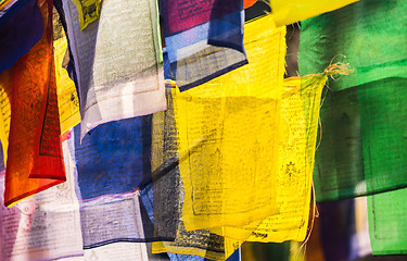Image showing Colorful buddhist Prayer flags with mantras