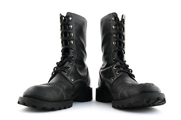 Image showing Military style black leather boots