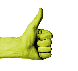 Image showing Closeup of male hand showing thumbs up sign