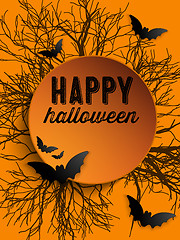 Image showing Happy Halloween Ghost Bat Icon Background