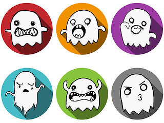 Image showing Happy Halloween Ghost Bat Icon Background