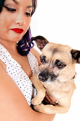 Image showing Portrait of woman with dog.