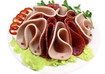 Image showing Cooked sausage and salami.
