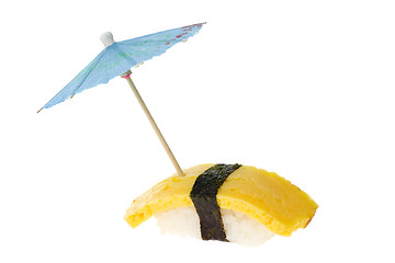 Image showing Sushi - Tamago Nigiri with umbrella

