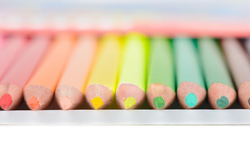 Image showing Colored pencils in box, shallow depth of field