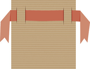 Image showing Red ribbon banner on cardboard