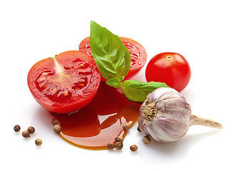 Image showing tomato, basil and balsamic vinegar