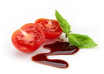 Image showing tomato, basil and balsamic vinegar