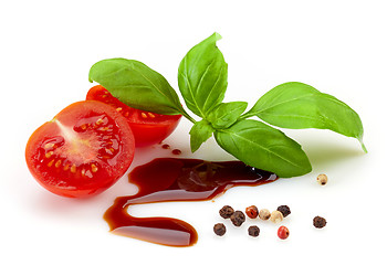 Image showing tomato, basil and balsamic vinegar