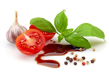 Image showing tomato, basil and balsamic vinegar