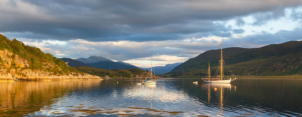 Image showing Panorama - Sailboats in a Scottish loch