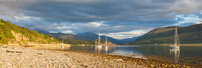 Image showing Panorama - Sailboats in a Scottish loch