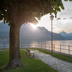 Image showing View of Como lake on sunset in Bellagio, Italy