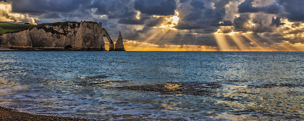 Image showing Sunset in Etretat, France