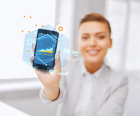 Image showing close up of businesswoman with smartphone