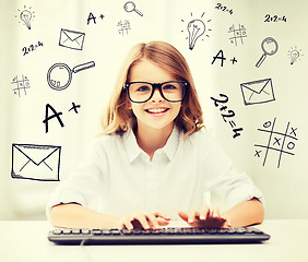 Image showing student girl with keyboard