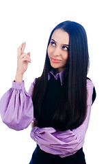 Image showing Attractive girl with crossed fingers