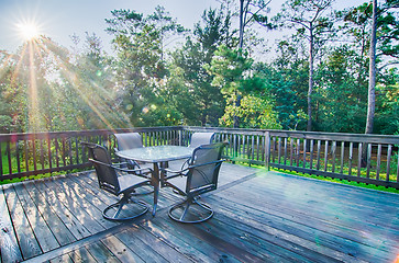 Image showing beach house porch at sunrise