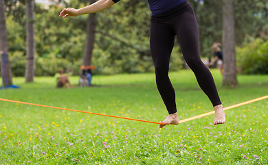 Image showing Slack line in the city park.