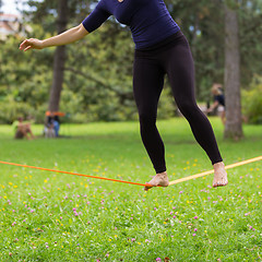 Image showing Slack line in the city park.