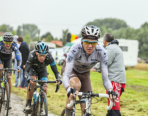 Image showing The Cyclist Richie Porte on a Cobbled Road - Tour de France 2014