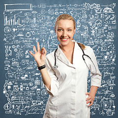 Image showing young doctor woman shows ok