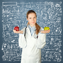Image showing female doctor with two apples