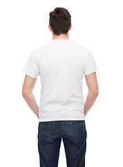 Image showing young man in blank white t-shirt from back