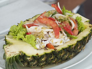 Image showing Seafood salad in a pineapple