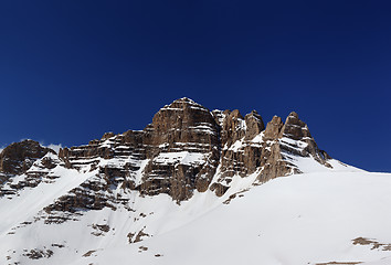 Image showing Panorama of snowy rocks at nice spring day