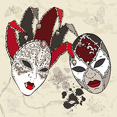 Image showing Hand Drawn Venetian carnival masks.