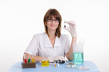 Image showing Happy girl in a laboratory