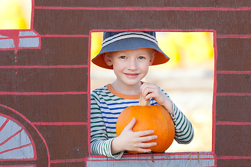 Image showing kid at pumpkin patch