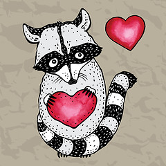 Image showing Raccoon carrying a heart.