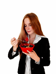 Image showing Woman enjoying breakfast.