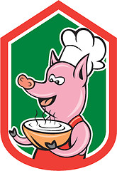 Image showing Pig Chef Cook Holding Bowl Shield Cartoon