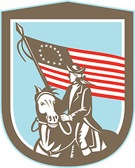 Image showing American Revolutionary Serviceman Horse Flag Retro