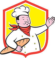 Image showing Chef Cook Holding Baguette Shield Cartoon