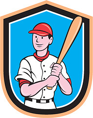 Image showing American Baseball Player Bat Shield Cartoon