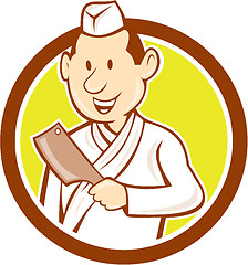 Image showing Japanese Chef Cook Meat Cleaver Circle Cartoon