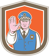 Image showing Traffic Policeman Hand Stop Sign Shield Cartoon