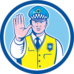 Image showing Traffic Policeman Hand Stop Sign Circle Cartoon