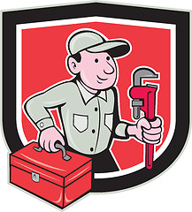 Image showing Plumber Toolbox Monkey Wrench Shield Cartoon